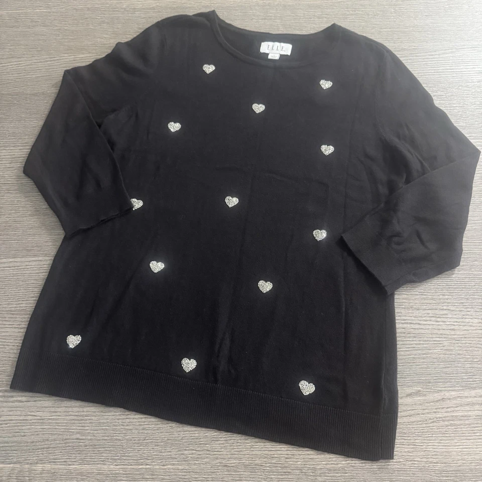 Suéter para mujer Elle negro talla XL pedrería corazones brillantes Foto 3 de 4