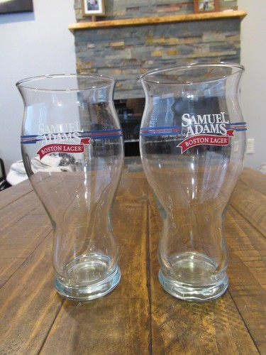 Lot de 2 verres à pinte en verre à bière rayure bleue Sam Adams Boston Lager - Photo 1/13