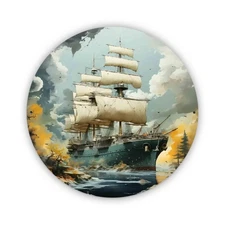 Nautical Ship Stormy Seas Round Weather Tin Metal Signs Home Décor 8x8 