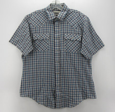 VINTAGE Levis Shirt Men Large Blue Western Pearl Snap Plaid Cowboy Rodeo 80s