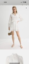 White Lace Long Sleeve Shirt Dress