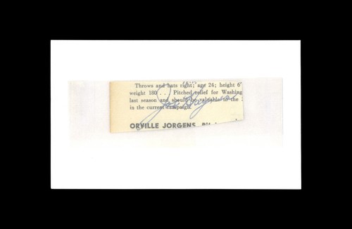 Joe Haynes 1939-1952 Senators White Sox P SIGNED Index Card Cut (d. 1967) RARE
