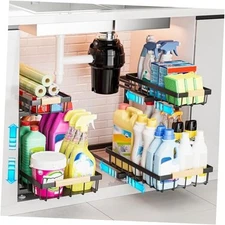  Under Sink Organizer, 2 Pack 2 Tier Expandable Height (13.2" - 17.2") Pulling 