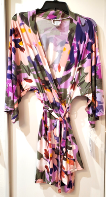 Linea Donatella Women's Printed Knit Wrap Robe - Purple - Size L/XL Linea Donatella Women's Printed Knit Wrap Robe - Purple - Size L/XL