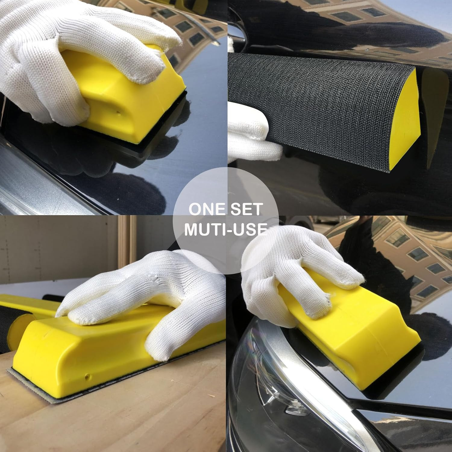 7Pcs Hand Sanding Block Set, Rectangle Handheld Sanding Pad, Hook and Loop In...