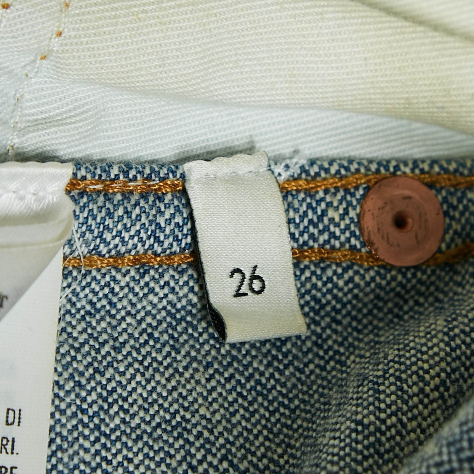 Jeans svasati Gucci blu denim lavato logo toppa vita S 26"