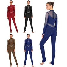Womens Jumpsuit Gymnastics Dancewear Dance Bodysuit Competition Mesh Patchwork