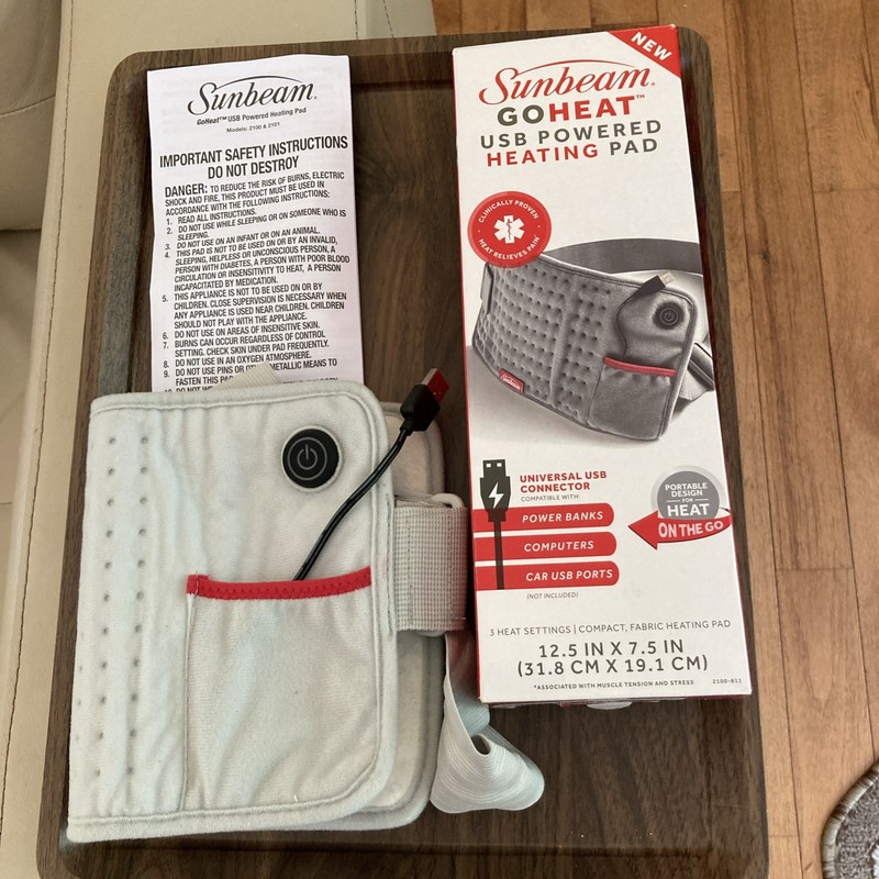 Sunbeam Vinyl Standard Heating Pad USB powered 12"x15"(30x38.1cm) Pain Relief