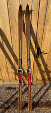 Vintage Askem Elite Cross-Country Wooden Skis 193cm Brown/Red with Bindings