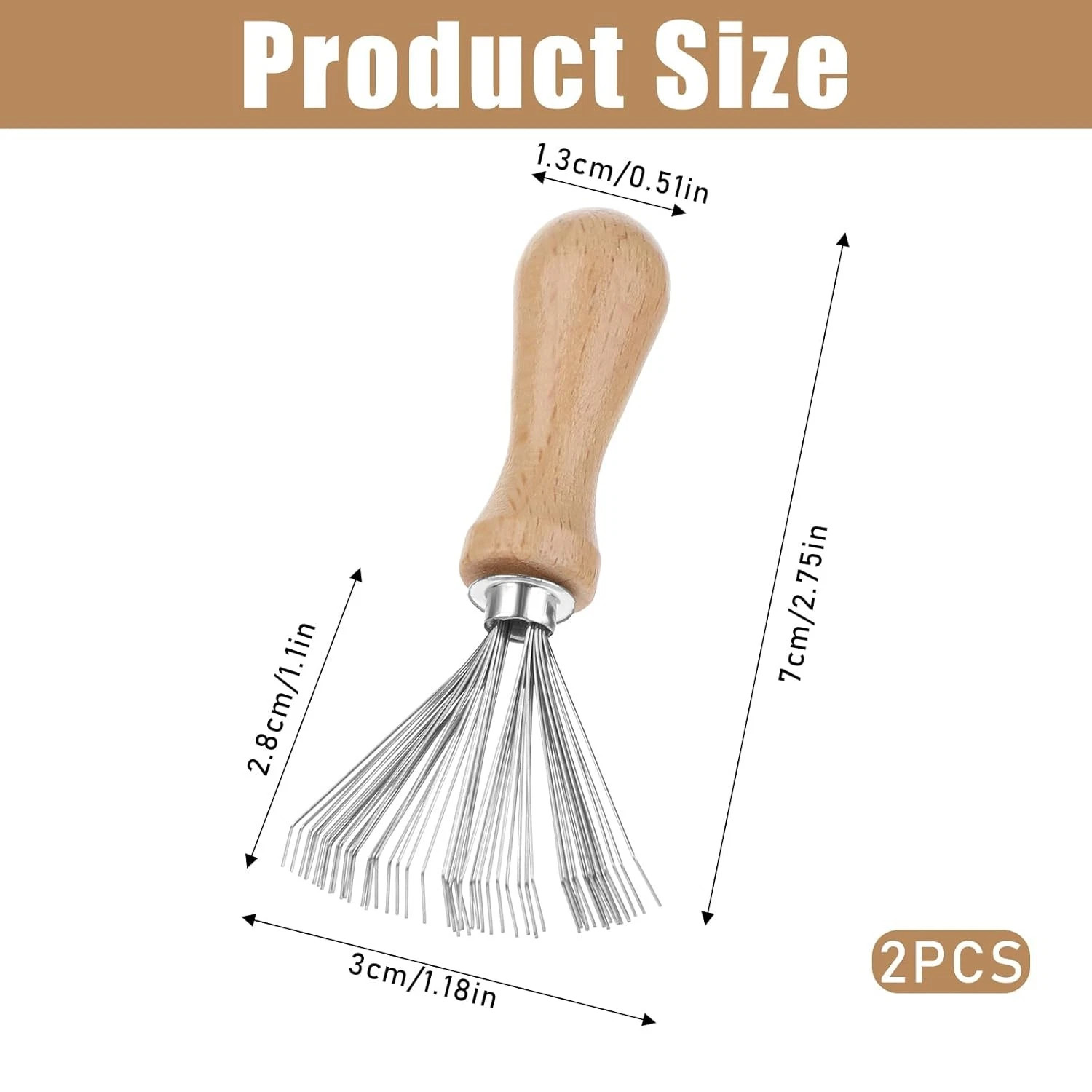 2 Pcs Mini Hairbrush Cleaner, Wooden Handle Comb Cleaner with Metal Wire...