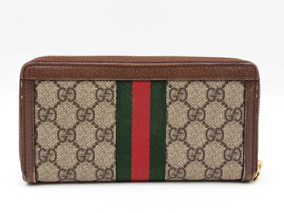 Cartera Gucci Ophidia con Cremallera en Gg Supreme Lona Recubierta y Cuero Marrón Fw1025ozxdu Foto 3 de 4
