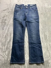 VGS Jeans BootCut Y2K Distressed Embroidered Mid Rise Stretch Womens Sz 6 Blue