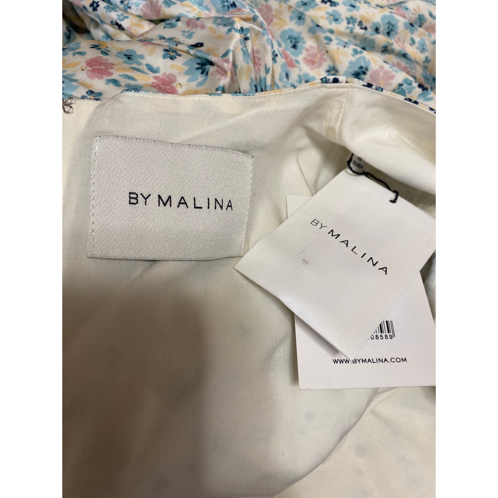 NEW Malina Alize Multicolor Satin Floral Long Puff Sleeve Maxi A-line Dress XS