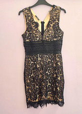 Women’s Black/Beige Floral Lace V-Neck Sleeveless Dress Size 10