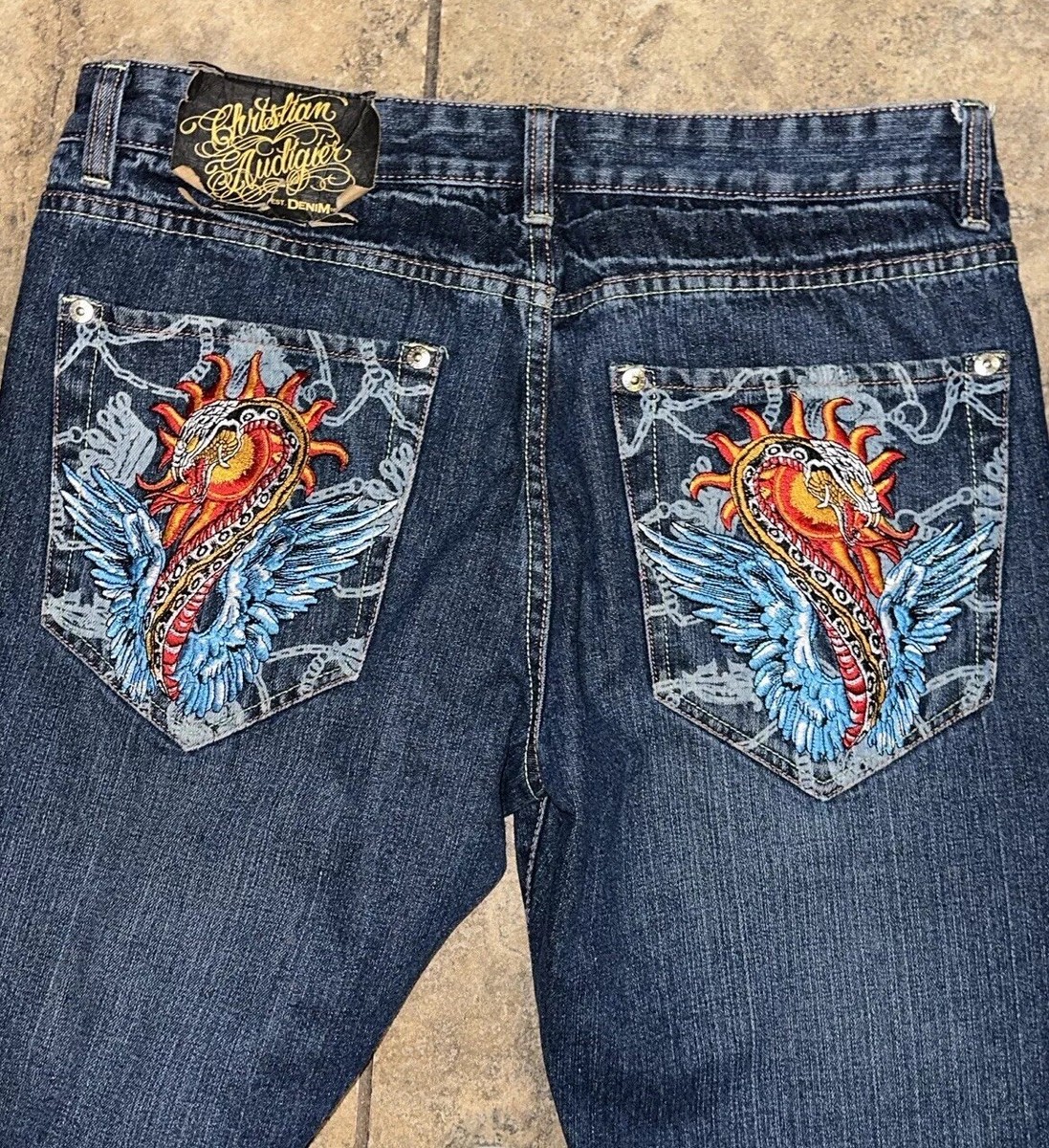 Christian Audigier Embroidered Y2K Vtg Dragon Serpent Embellished