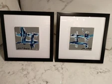 2 Framed (9 inches) Original Signed Modern Abstract Acrylic Oil Paintings w/COA