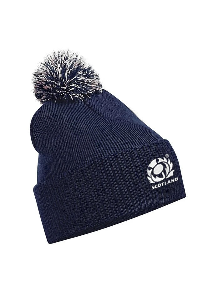 SCOTLAND RUGBY BOBBLE HAT ADULT SIZE THISTLE EMBLEM EMBROIDERED