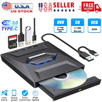 External CD DVD Drive USB 3.0 Writer Burner Player for PC Laptop Windows11 USA