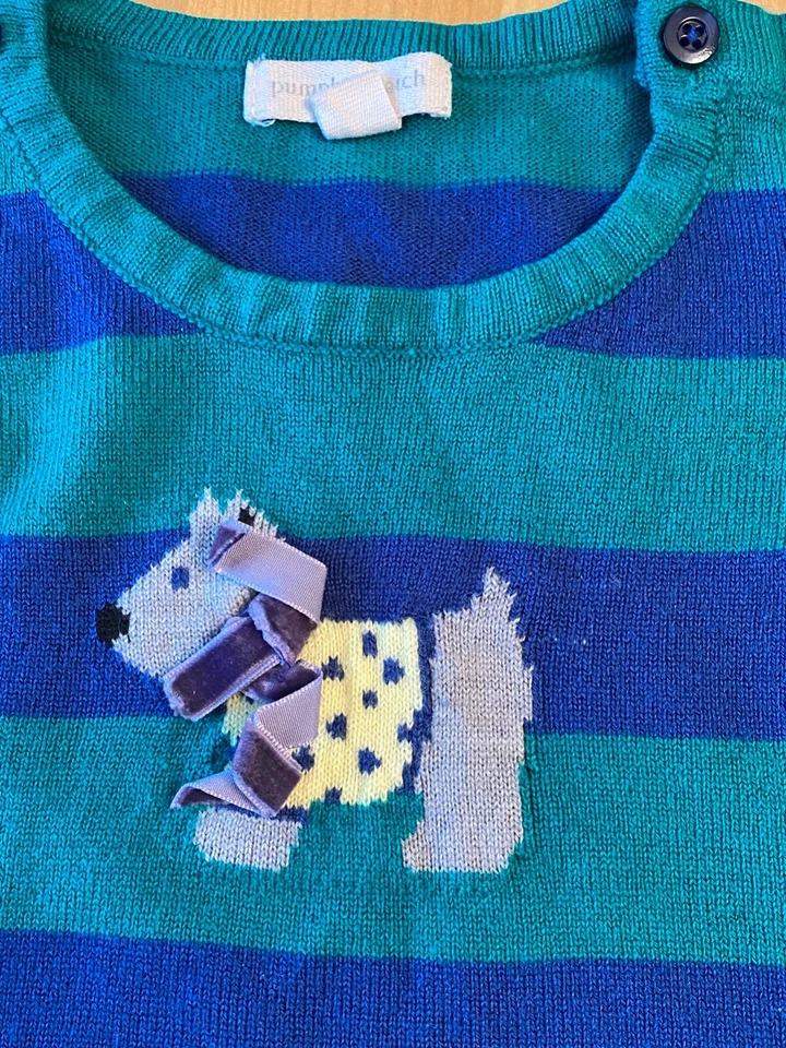 PARCHE DE CALABAZA TEJIDO PERRO LAZO RAYAS SUÉTER NIÑAS TALLA 5 Foto 2 de 3