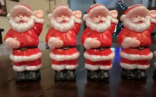 Set Of 9 Vintage Blow Mold Santa Plastic Christmas Mini Light Covers - Picture 2 of 6