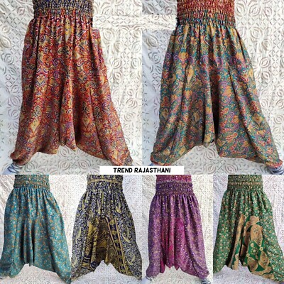 #ad 10 Pcs Alibaba Harem Pants Boho Yoga Baggy Trousers Gypsy Recycled Silk Pants $126.82