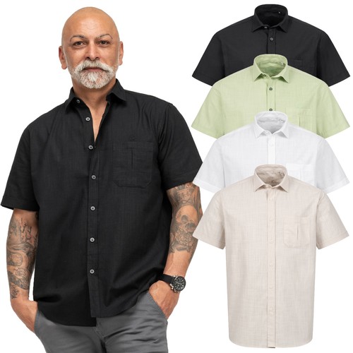 Hemd Kurzarm Herren Hemd Indumentum Herren Hemd Sommer Leinen-Optik H-372 NEU - 第 1/29 張圖片