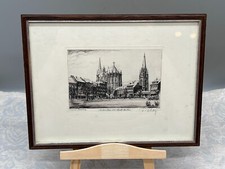 Original Radierung der Dom zu Achen, mit Bleistift signiert