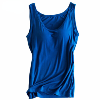 Women Built In Bra Padded Tank Top Female Breathable Fitness Camisole Tops Solid