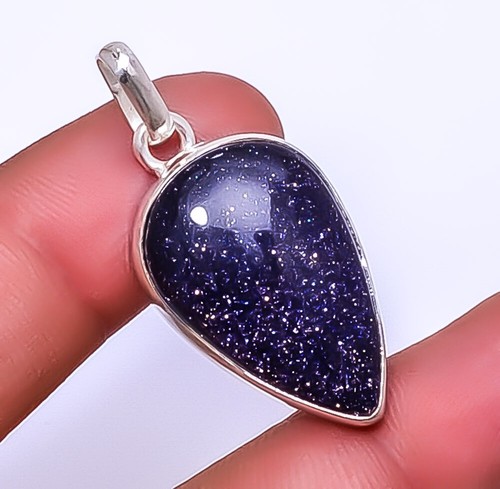 Blue Sunstone Handmade 925 Sterling Silver Pendant 1.48" A343
