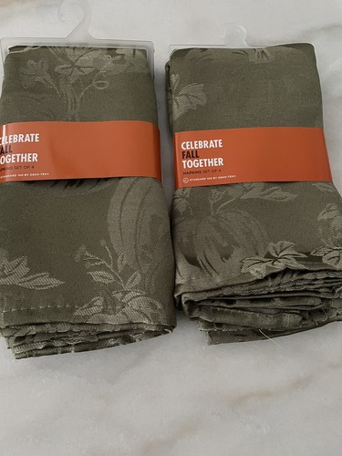 Olive Green Pumpkin Jacquard Napkins New 2 Packs Of 4 - Afbeelding 1 van 2