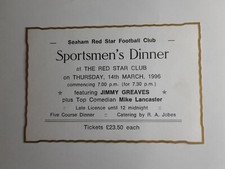 Jimmy Greaves signed Football Autograph Rare Sportsmens Dinner Event Ticket Card