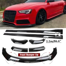 Front Bumper Lip Spoiler Splitter Side Skirt For AUDI Glossy Black Body Kit