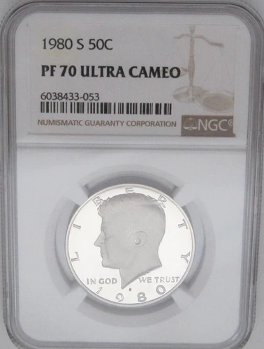 1980-S Kennedy 50c Proof NGC PF70 ULTRA CAMEO = Perfect GEM GRADED Proof