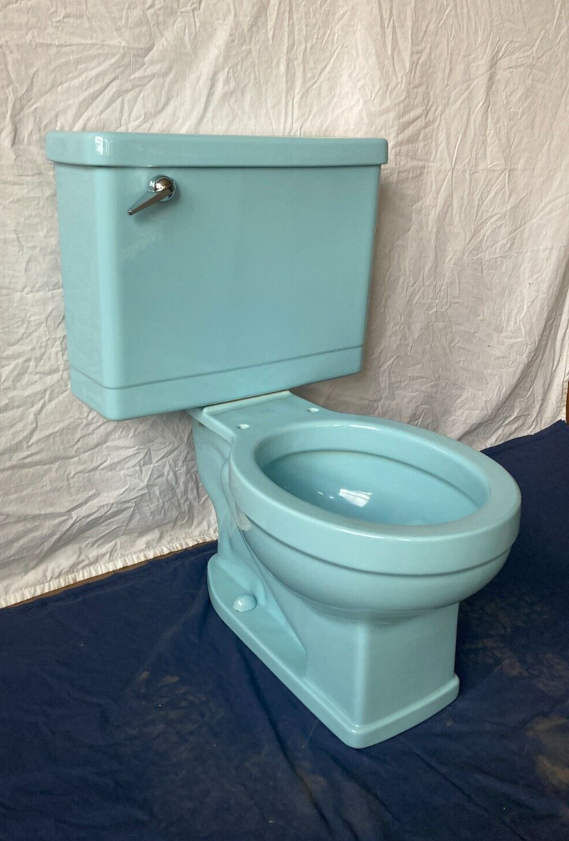 Vintage Mid Century Ceramic Sky Blue Toilet Round Bowl Old Crane
