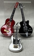 Vintage Guitar Christmas Ornaments 6"  7" Red Black White Plastic 3 Pc Set