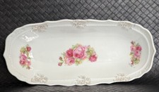 Vintage Hand-Painted Porcelain Celery Dish with Pink & Yellow Roses — listing 6