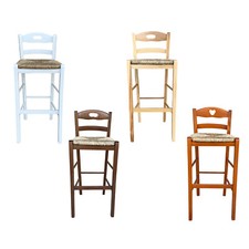 SGABELLO SNACK FISSO LEGNO CON SCHIENALE SEDUTA PAGLIA PER PUB TAVOLO PENISOLE