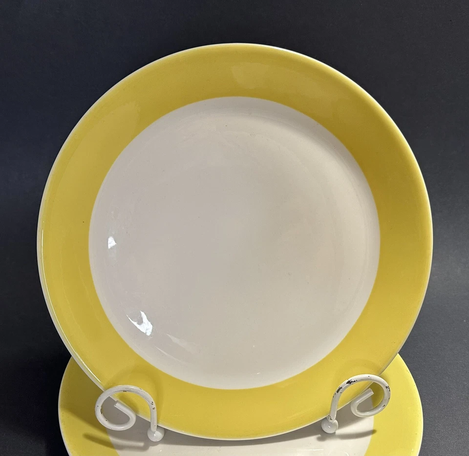 3 ~ RARO MEDALLÓN AMARILLO SOLEADO Esterlina 10" Platos de Cena Rayas Blancas Amarillas Foto 2 de 4