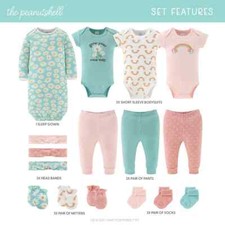 Carefree Floral 16 Piece Newborn Girl 100 Cotton Layette Set - Baby Shower Gift