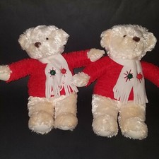 2 Hallmark Jingle Bells Teddy Bear Plush Lot Christmas Music Red Sweater READ