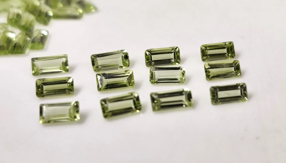 Lote de piedras preciosas peridoto natural AAA corte baguette tamaño 2x4 mm para hacer joyas Foto 4 de 4