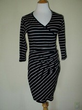Sundry Dress Stripe Ruched Faux Wrap Nautical Navy Red White Stretch- Size 2-NWT