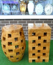 AMAZING QUALITY TABLE TEAK WOOD shape Cylinder OR Barrel Tall 60 cm / Diam 35cm 