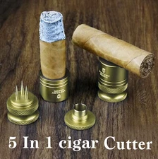 Cigar Cutter Hole Punch Holder Billet Aluminum Portable Pocket 5 In 1 Gold Tool