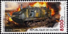 WWI SCHNEIDER CA.1 French Army Medium Tank Stamp (2023 Guinea)
