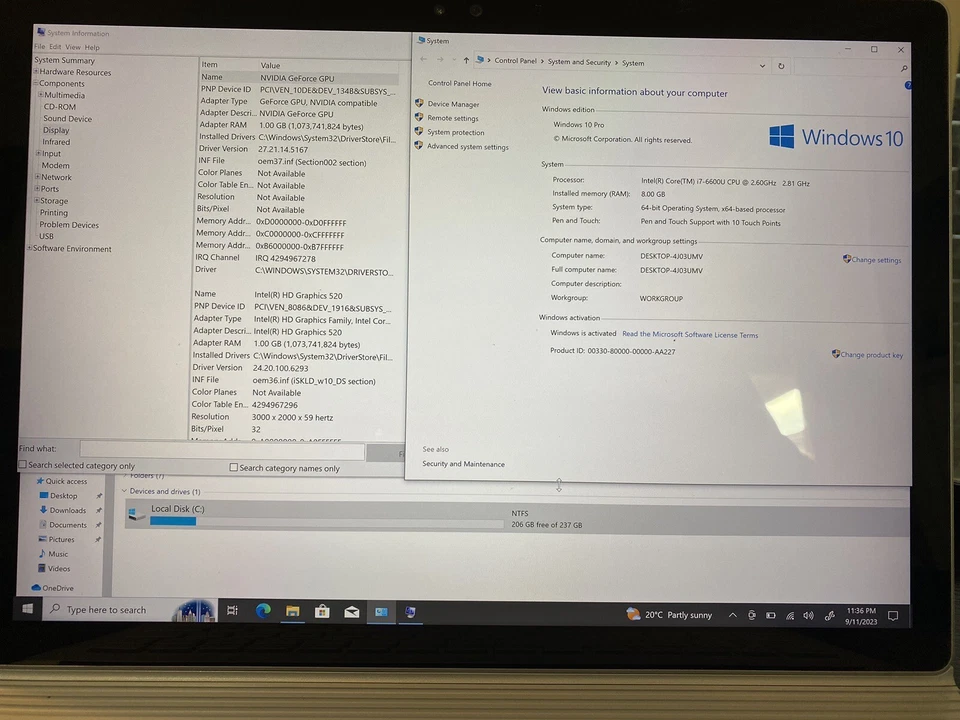 Microsoft Surface Book Tablet 13.5"| i7-6600U 2.60GHz| 8GBRAM| 256GBSSD Win10Pro - Image 3 of 4