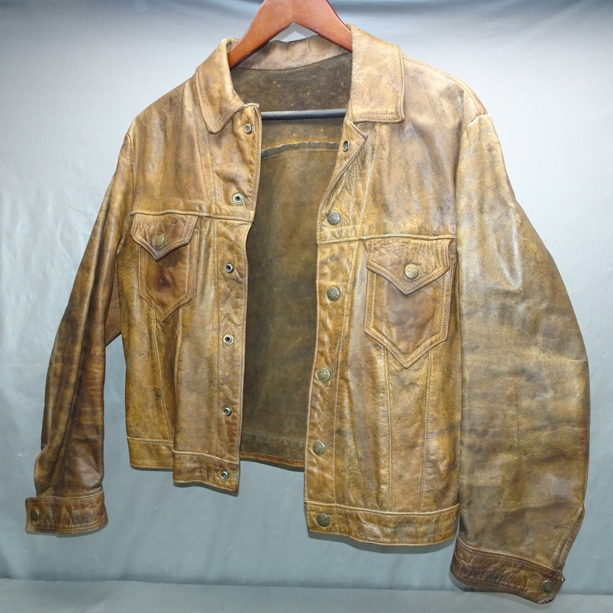 Vintage 1960's BROWN LEATHER JACKET - Unbranded - Made in ENGLAND