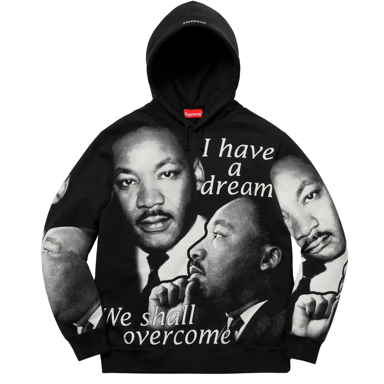 Neuf avec étiquettes sweat shirt à capuche noir Supreme MLK I Have A Dream homme L SS18 DS AUTHENTIQUE