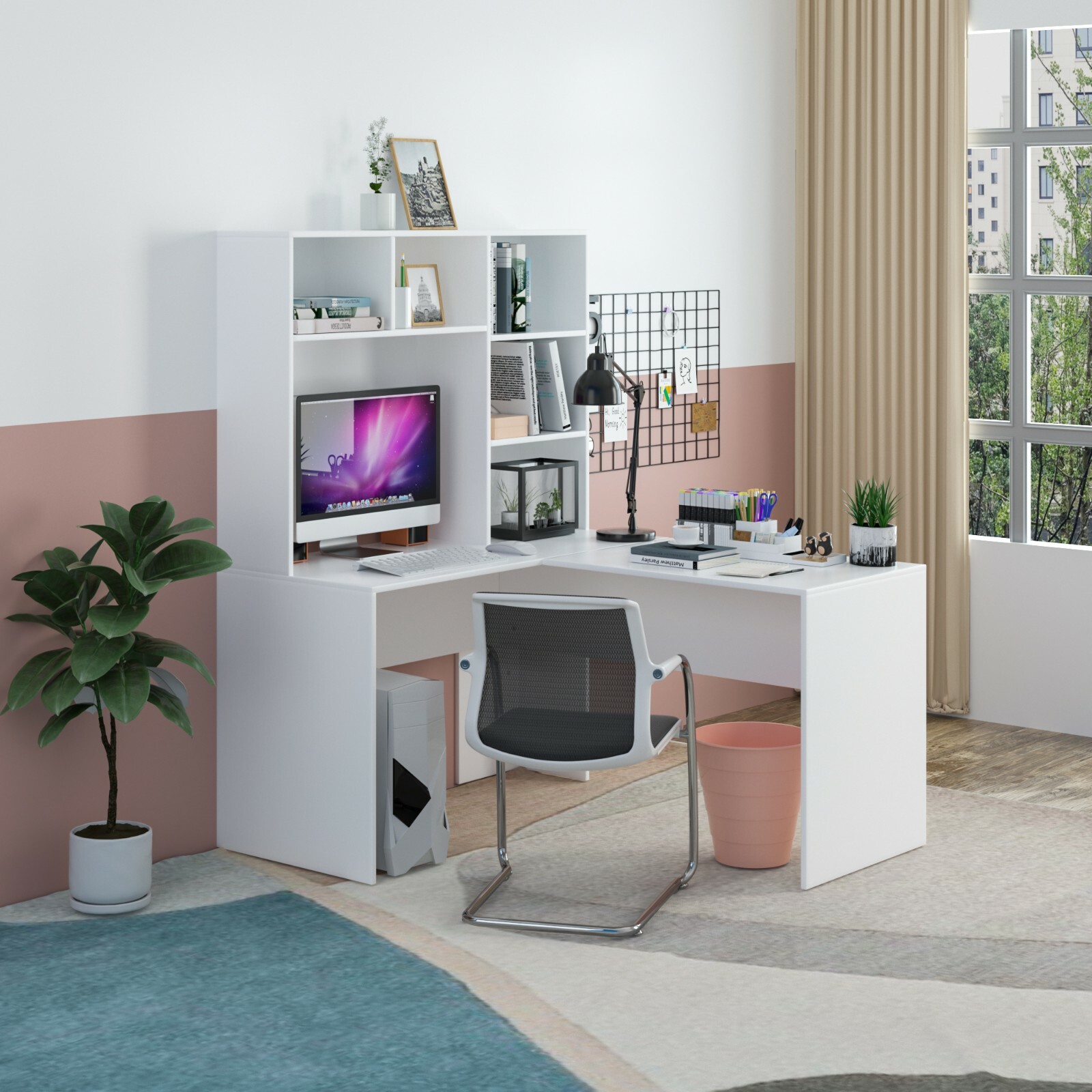 Immagine 31 - Scrivania Angolare con Libreria Scrittoio Tavolo Laptop PC Utilizzata per Casa