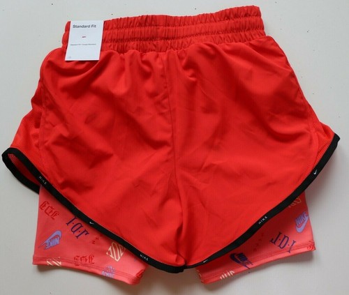NIKE DRI FIT TEMPO FUN PRINT 2IN1 RUNNING SHORTS RED DD7631-673 KIDS GIRLS M - Picture 2 of 12